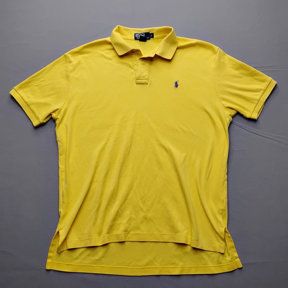 Polo Ralph Lauren Mens Yellow Short Sleeve Polo Shirt Purple Pony Logo Size L